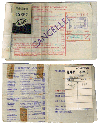 Paul's NAC ticket and bording pass home to Christchurch